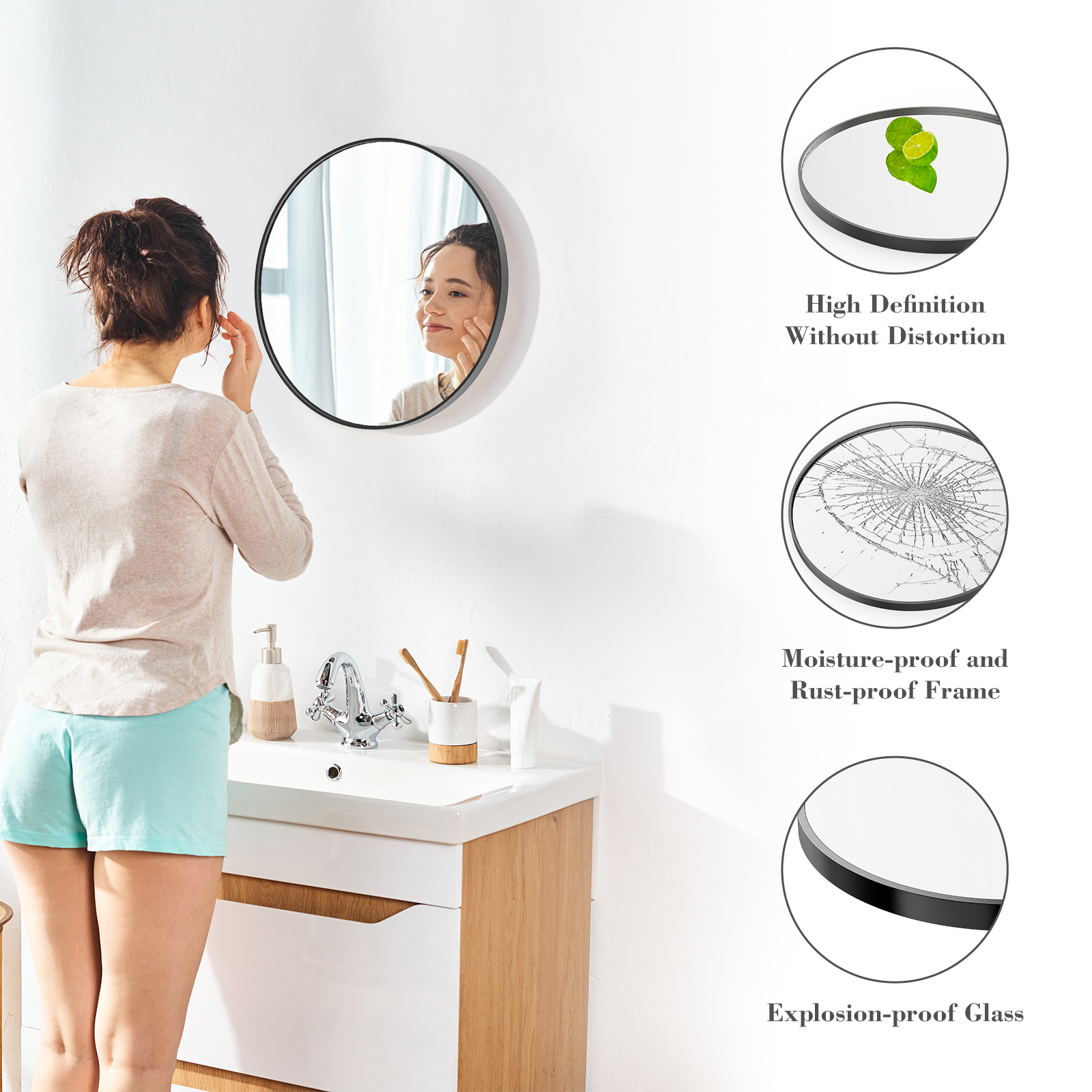 Black & Gold Circular Wall Mirror
