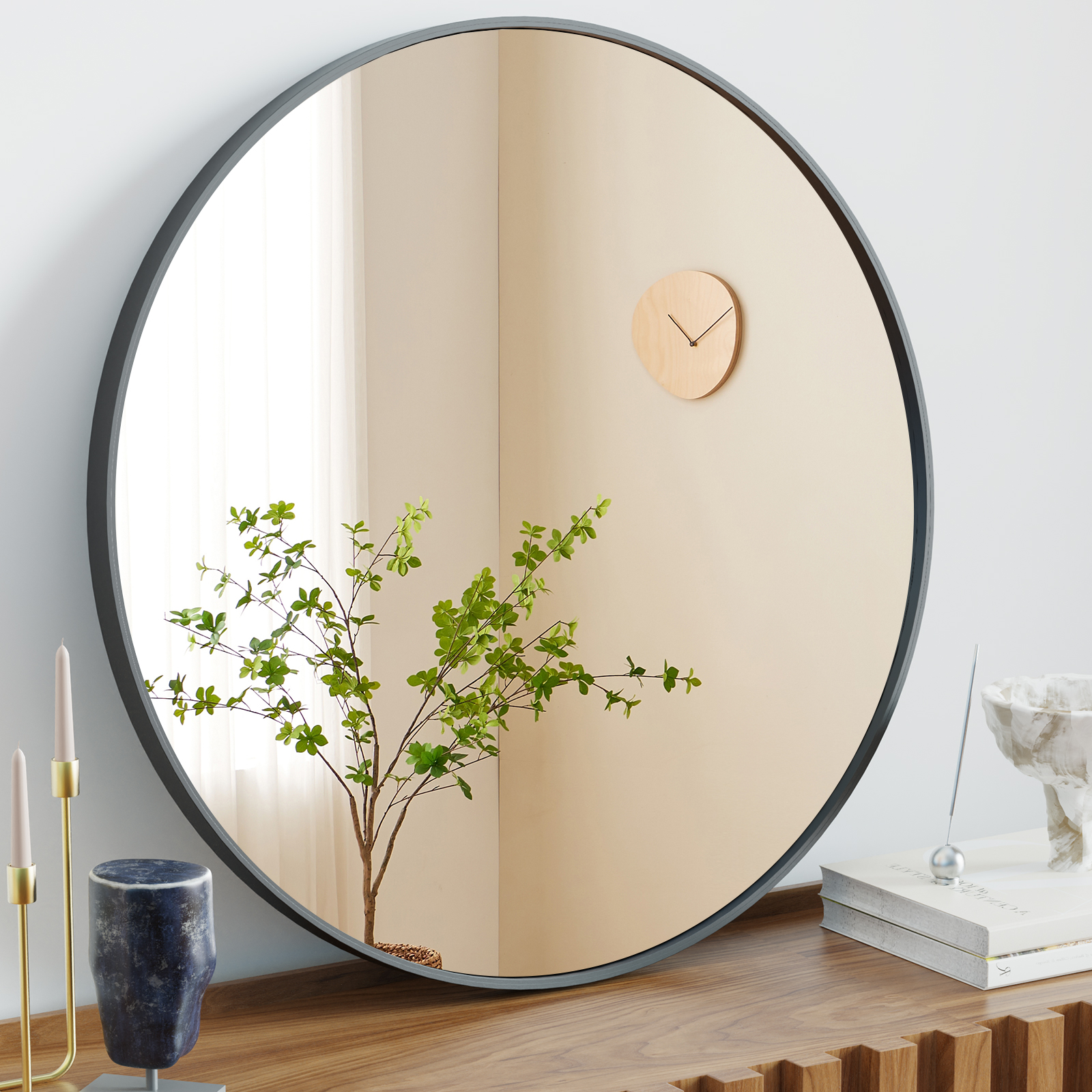 Black & Gold Circular Wall Mirror