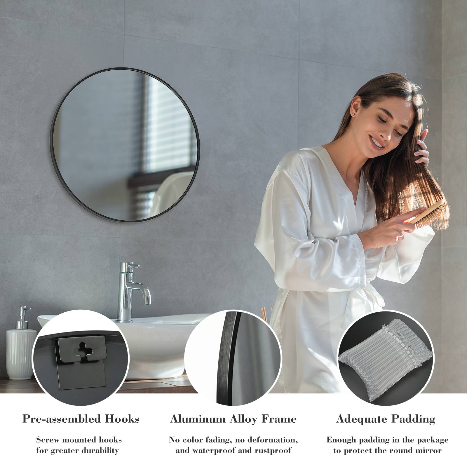 Black & Gold Circular Wall Mirror